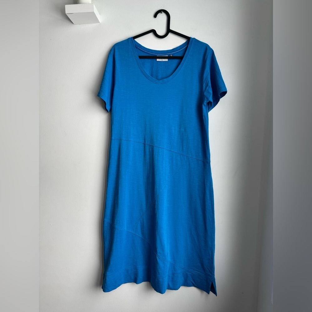 Foil Vibrant Blue V-Neck 100% Cotton Tshirt Dress